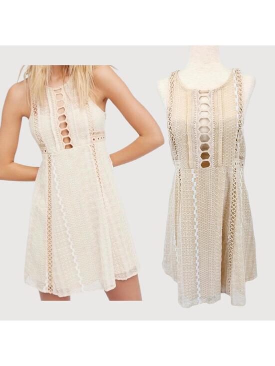 Free People Dresses & Skirts - Free People Lace Mini Dress Cream Sleeveless Boho 8